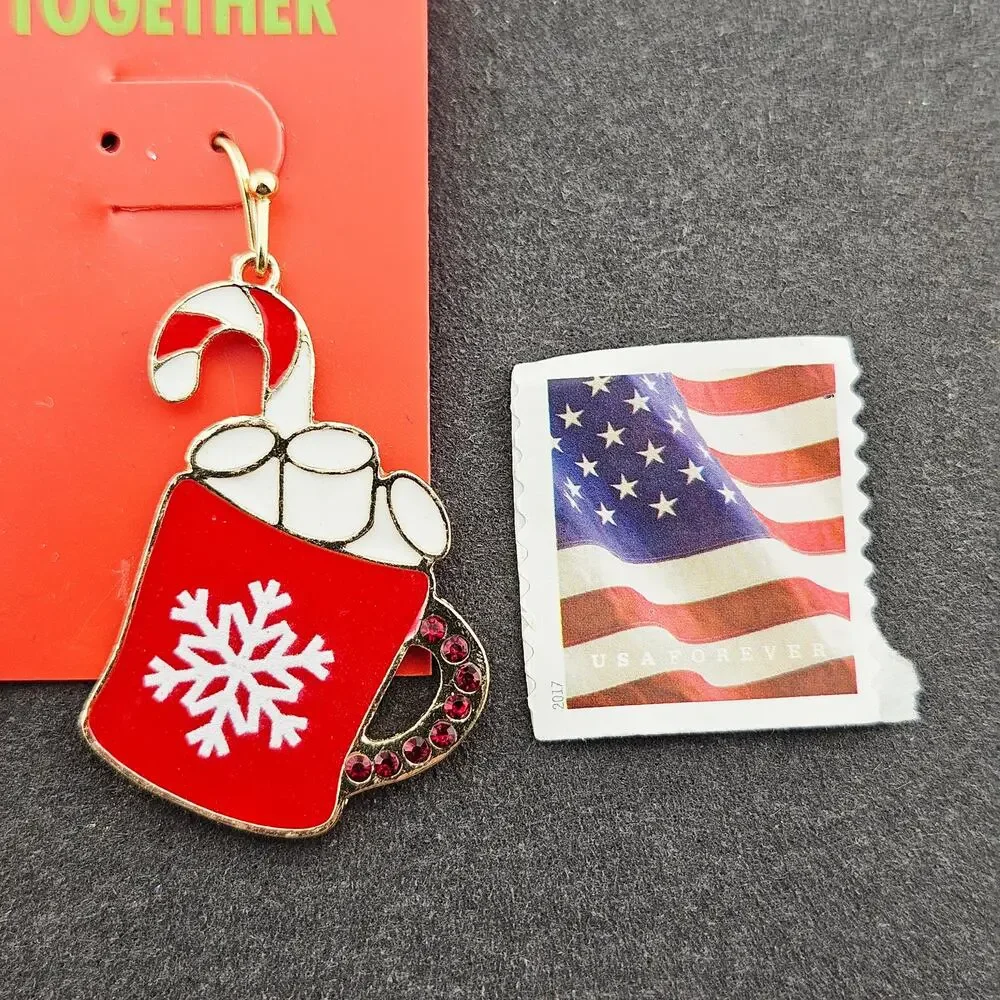 Celebrate Together Hot Chocolate Charm Earrings Red Mug Dangle Drop Winter